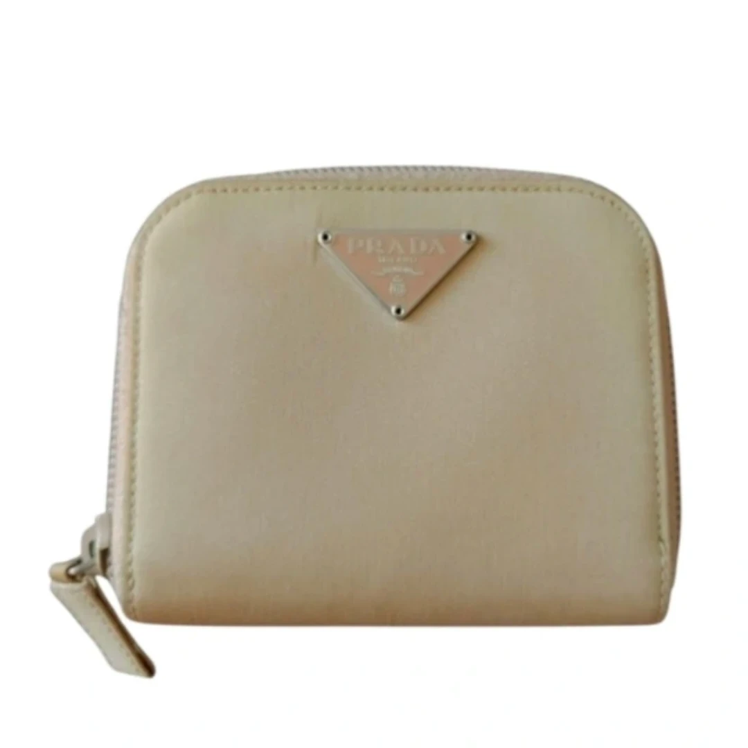 PRADA Cream Nylon Compact Zip Wallet