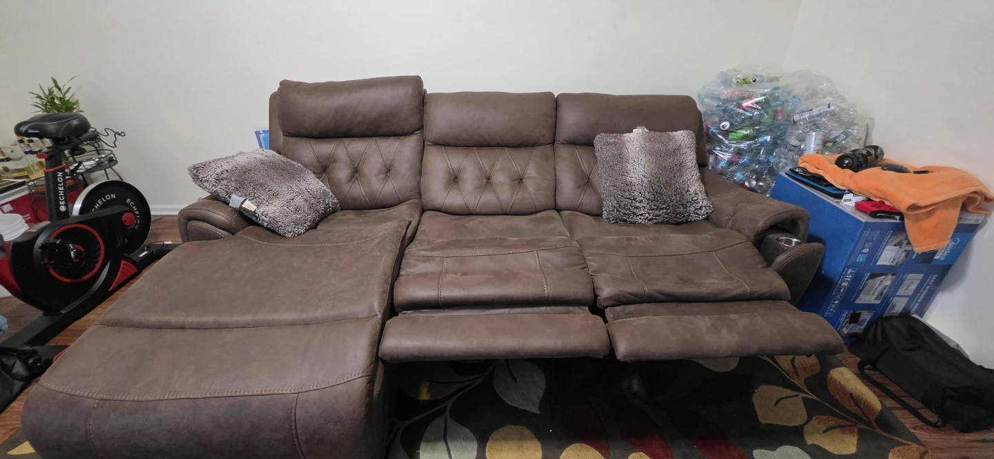 Brown Reclining Sectional Sofa with Cup Holders