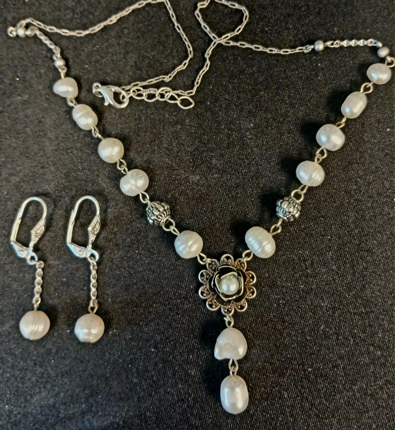 Natural Pearl Necklace and Earring Set