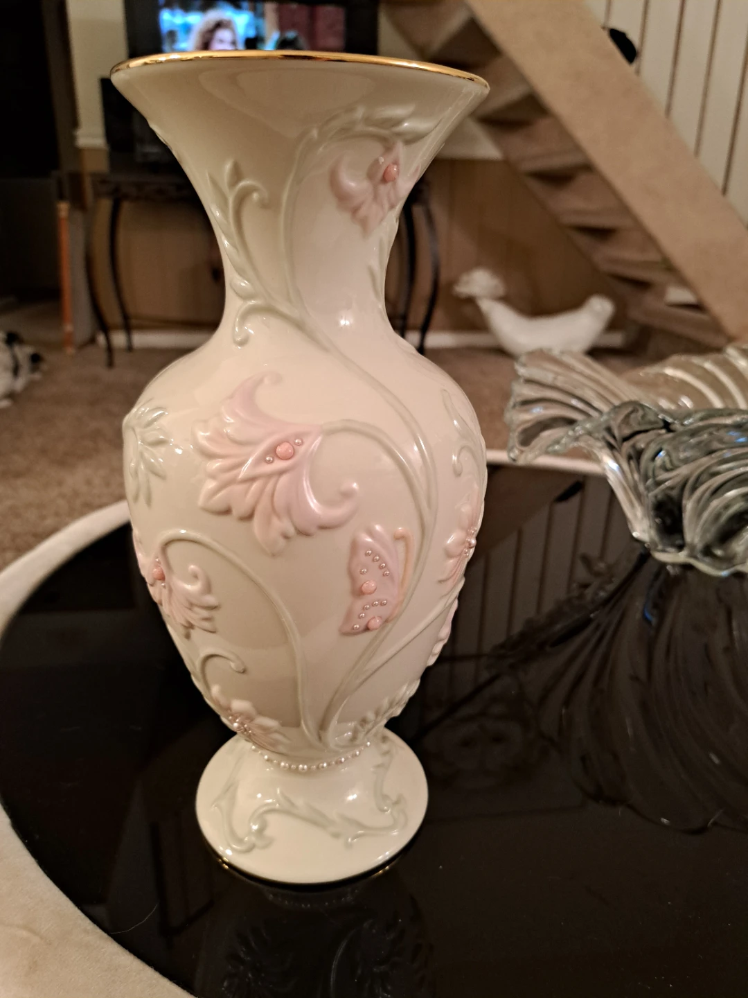 Lenox Vase with Pink Floral and Butterfly Design