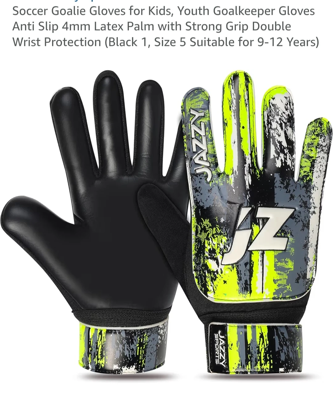 Jazzy Youth Goalie Gloves Size 5 - Black