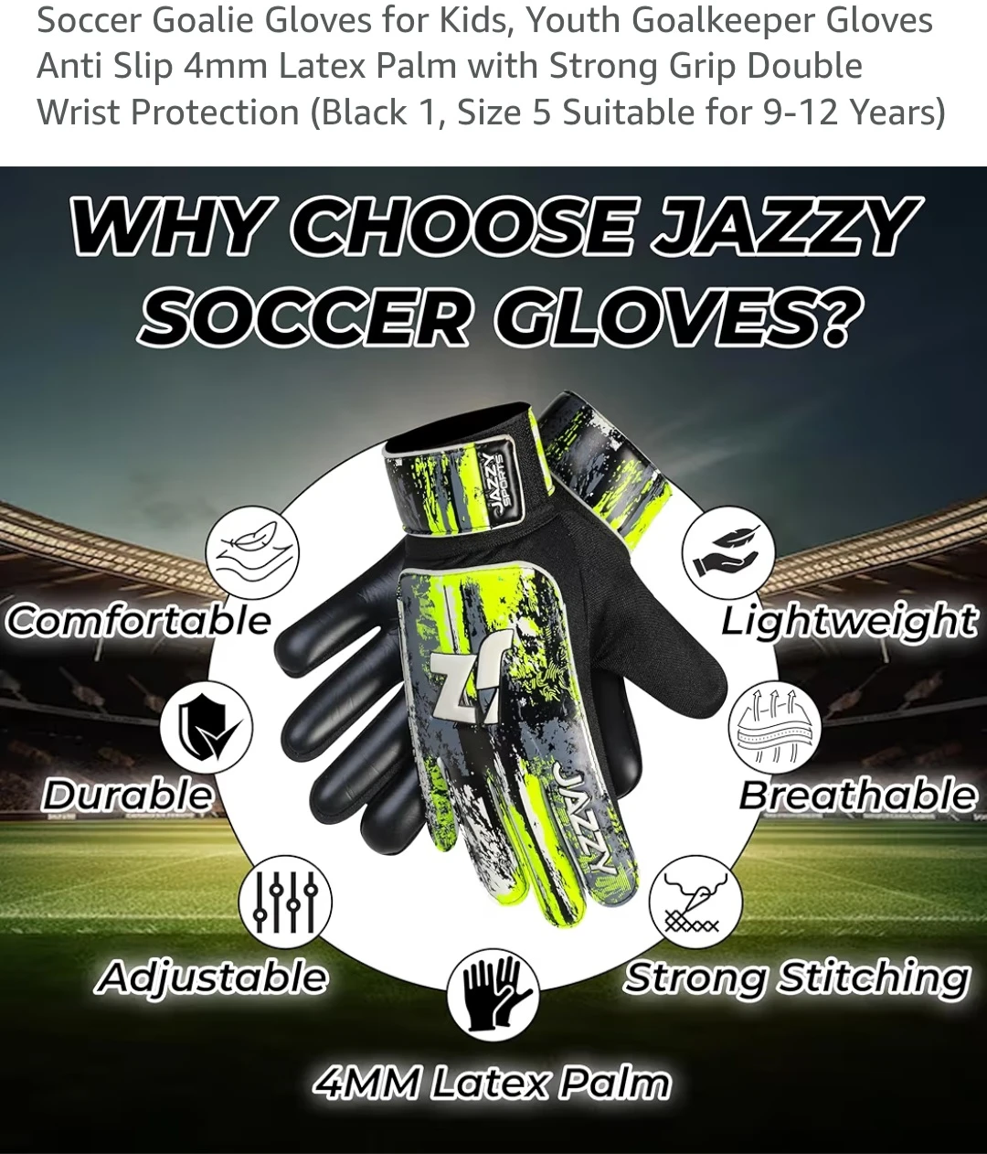 Jazzy Youth Goalie Gloves Size 5 - Black - photo 3