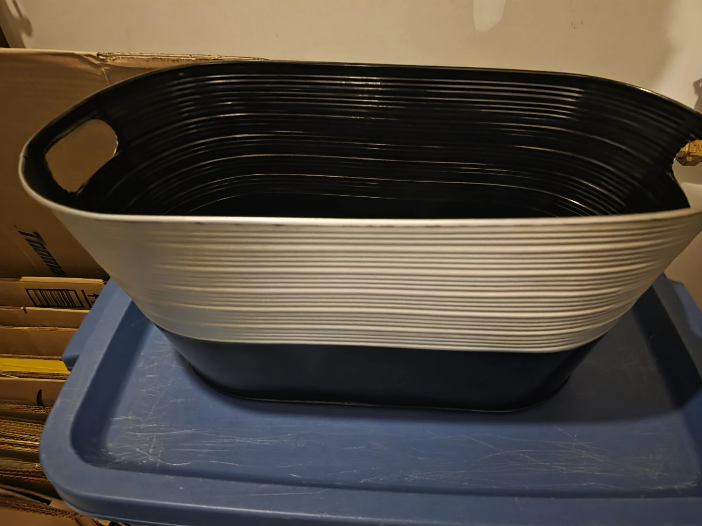 Black and White Oval Storage Basket with Handles