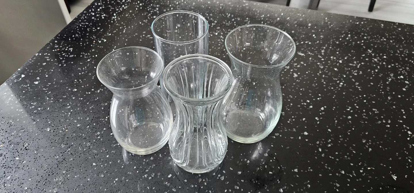 Set of 4 Clear Glass Vases