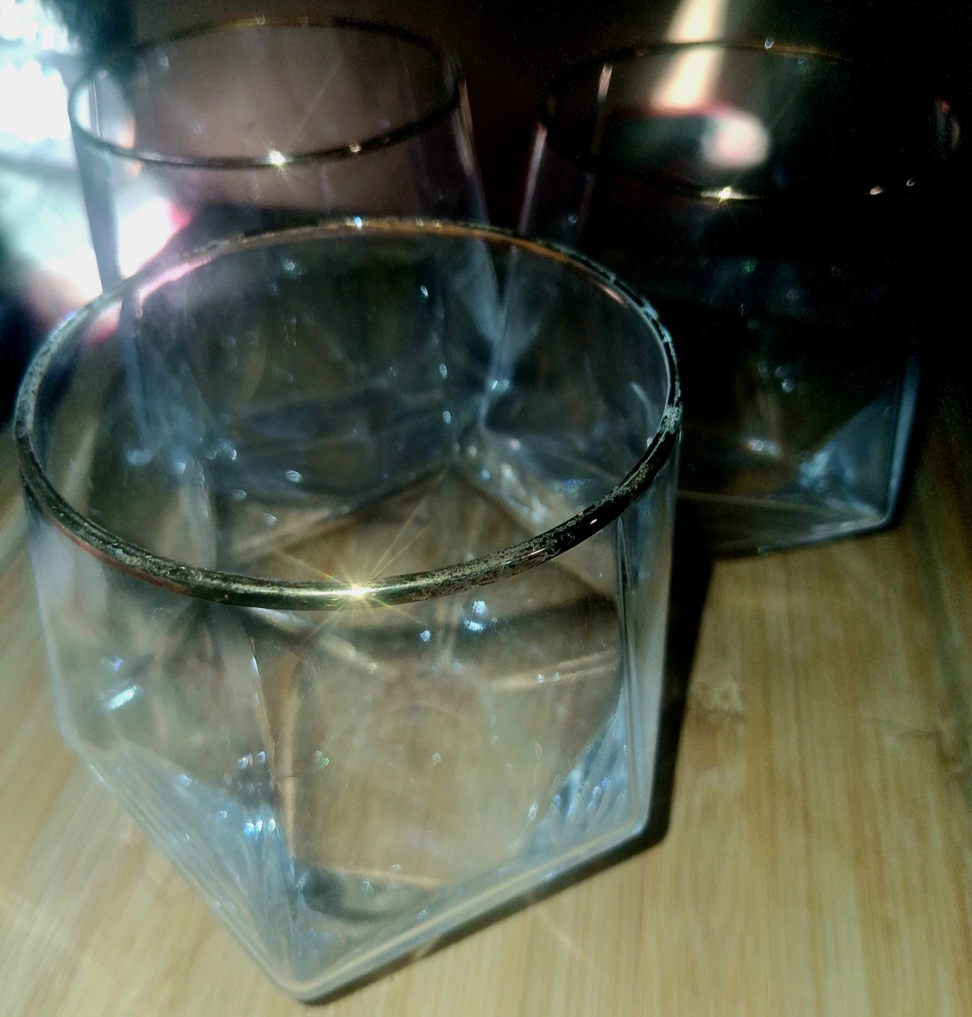 3 Glass Tumblers with Gold Rims