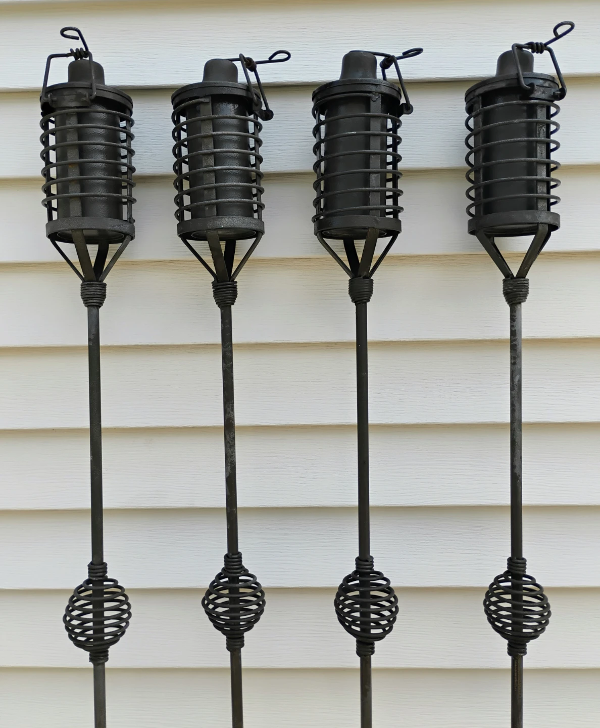 4 - ELEGANT OUTDOOR TORCHES WITH NEW WICKS & CITRONELLA FLUID