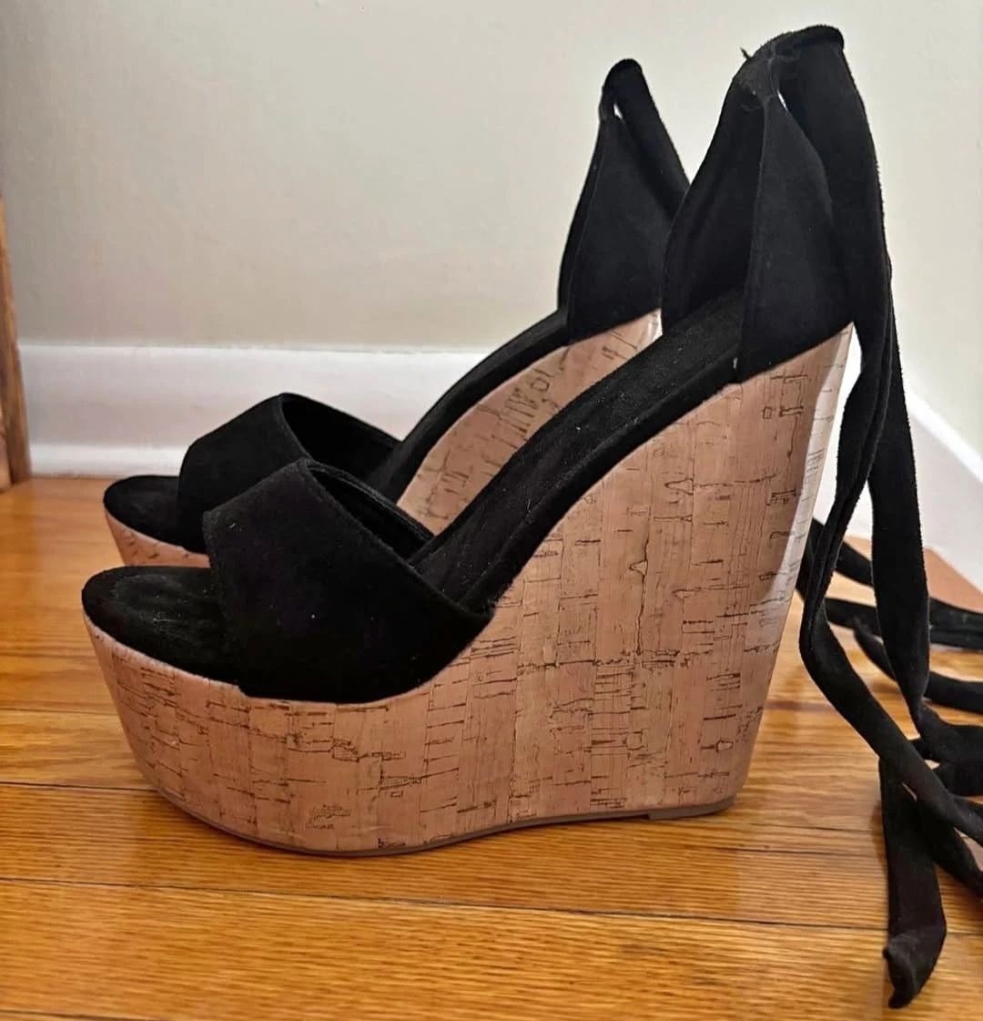 Black Suede Wedge Sandals