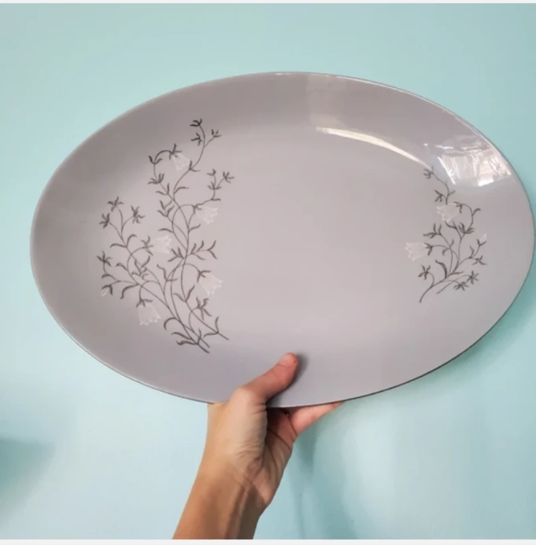Gray, Silver Vines & White Flowers Platter - China #3170