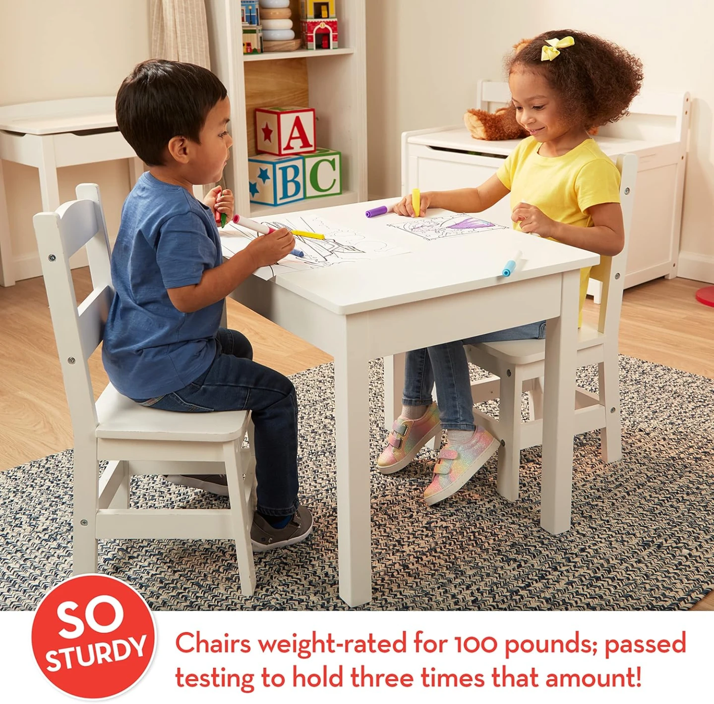 Melissa & Doug Wooden Table & Chairs Set - White - photo 2