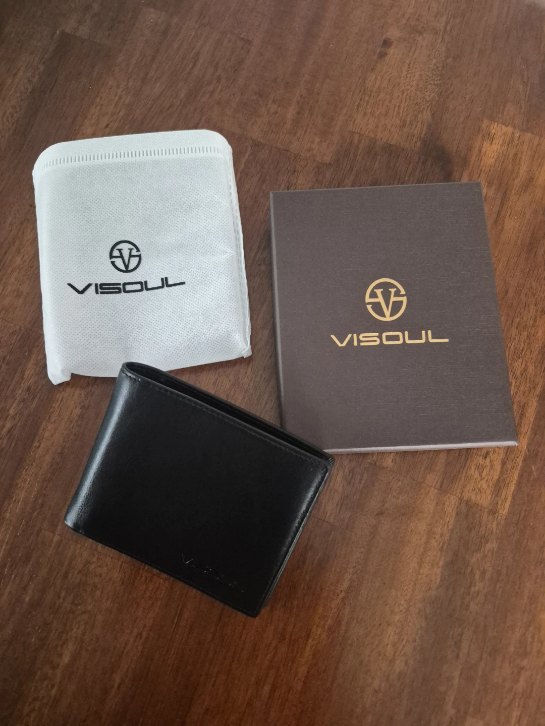 VISOUL Black Leather Bifold Wallet
