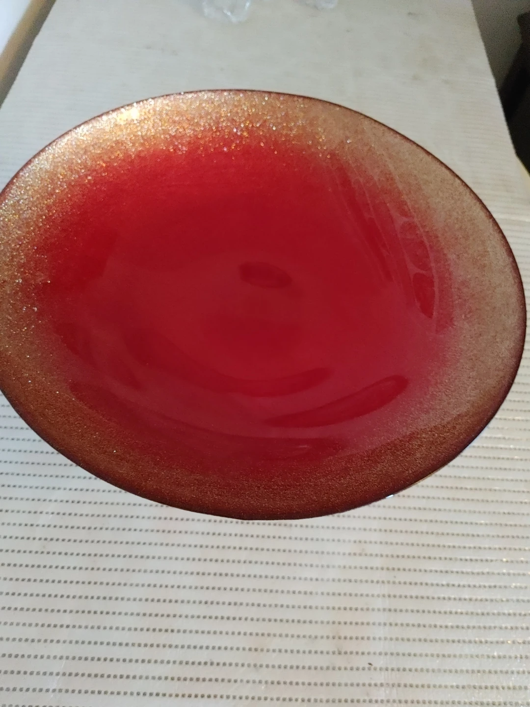 Decorative Pedestal Bowl - Red & silver