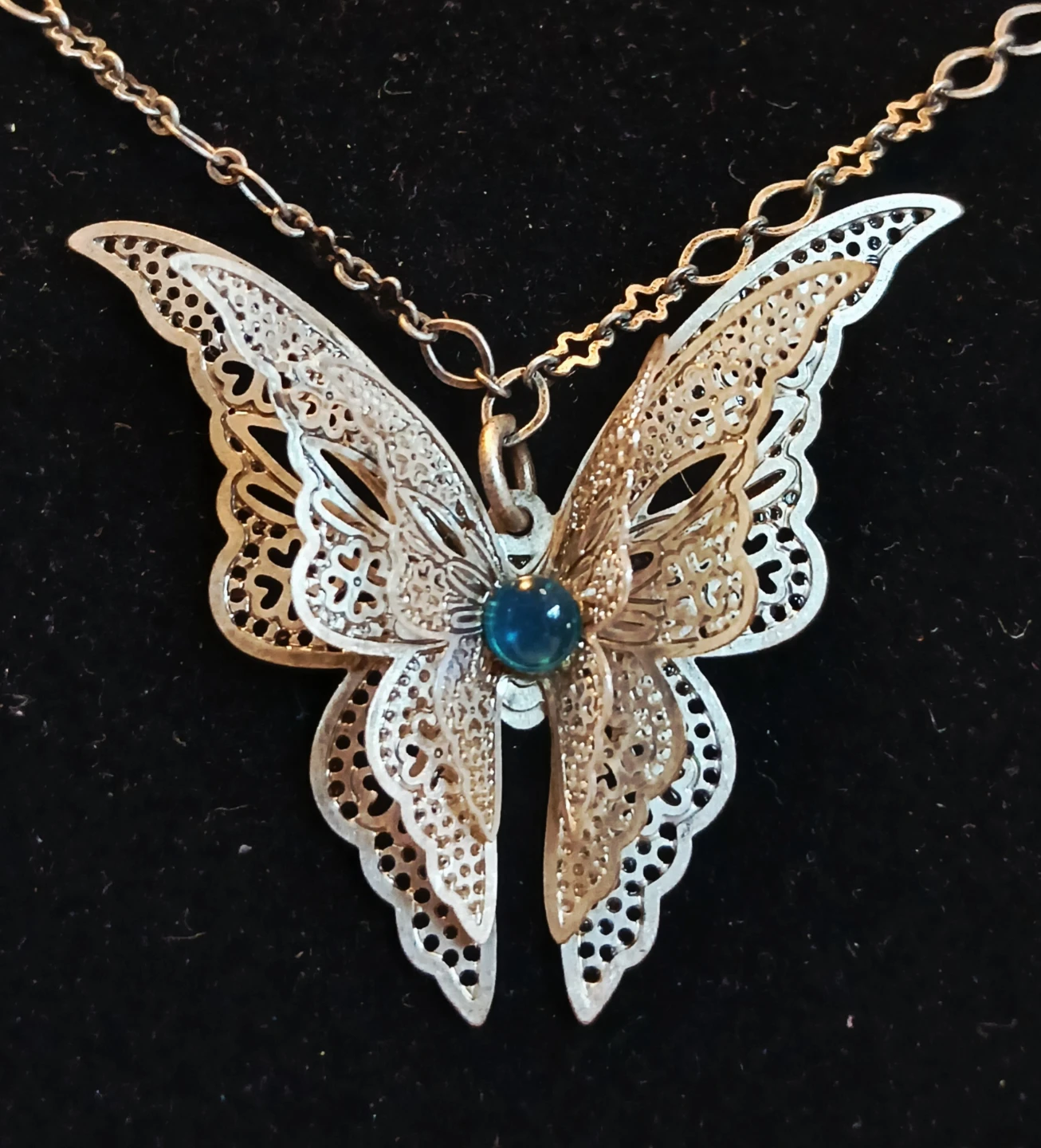 Silver Tone Butterfly Pendant Necklace and Earrings Set