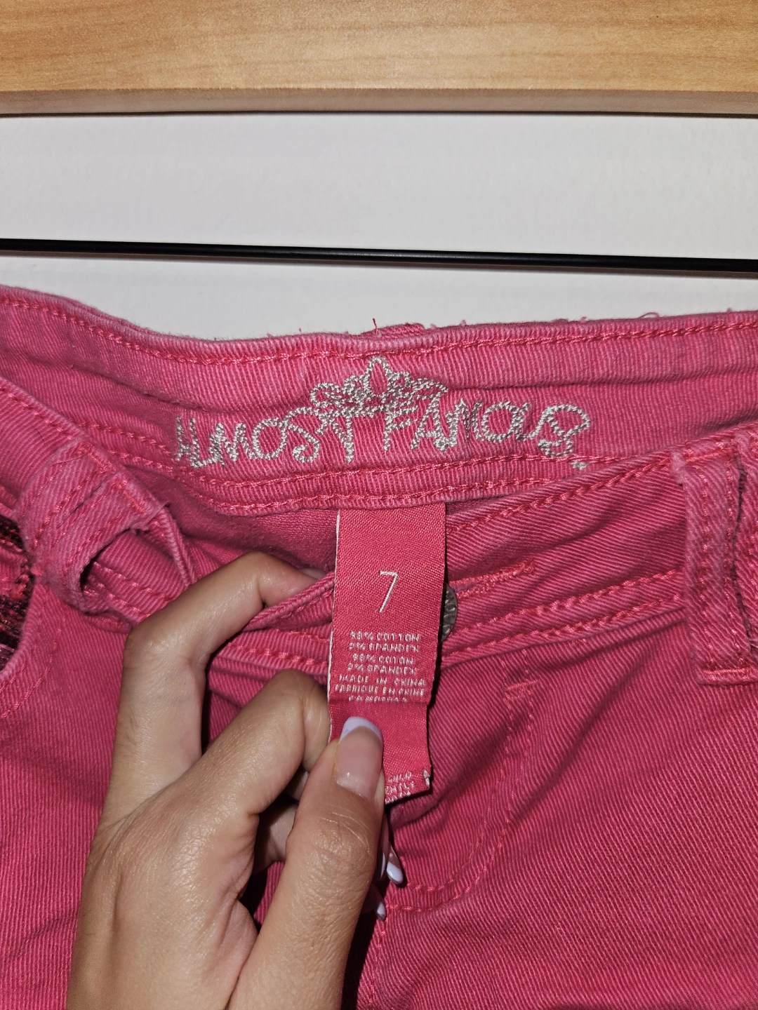 Almost Famous Pink Sequin Pocket Denim Shorts Size 7 - photo 3