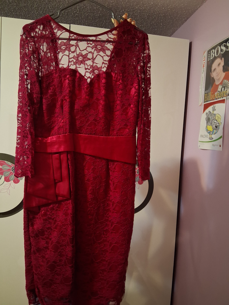 Red Lace Dress with Satin Belt - photo 3