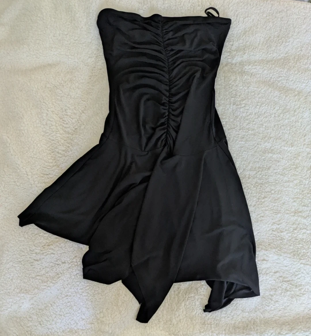 Black Strapless Ruched Dress