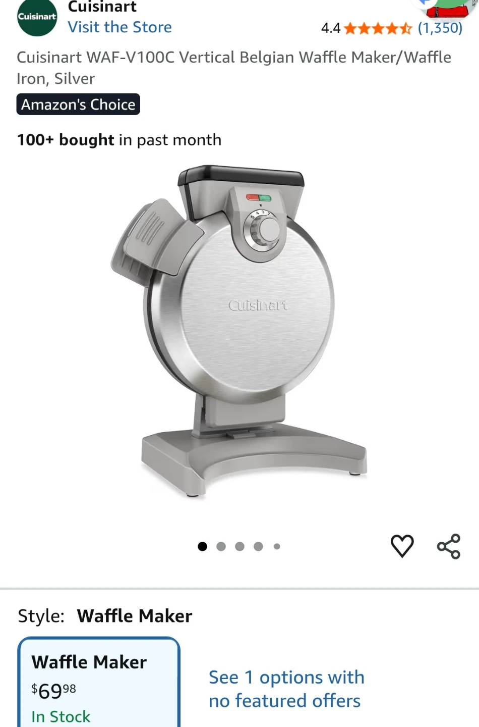 Cuisinart WAF-V100C Vertical Belgian Waffle Maker Iron, Silver - photo 2