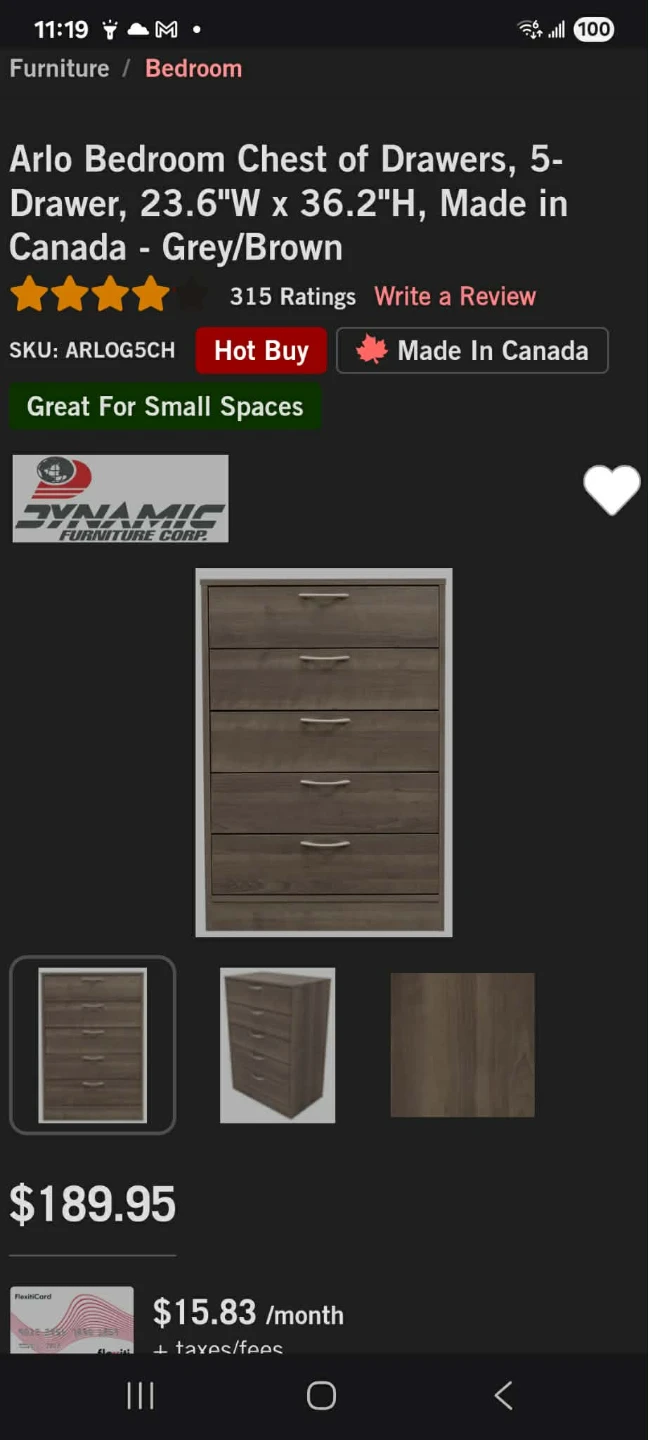 Arlo 5-Drawer Chest of Drawers - Grey/Brown