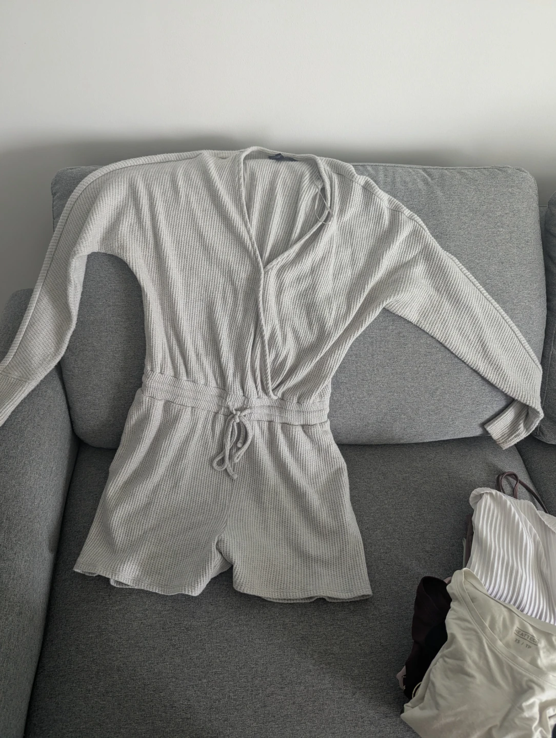 Light Grey Waffle Knit Romper