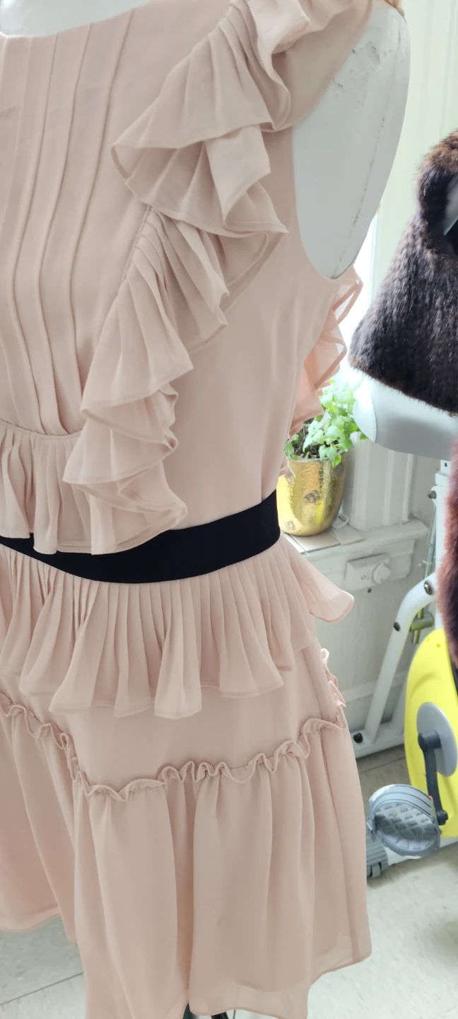 BCBG powder Pink Ruffled Dress with Black Waistband - photo 4
