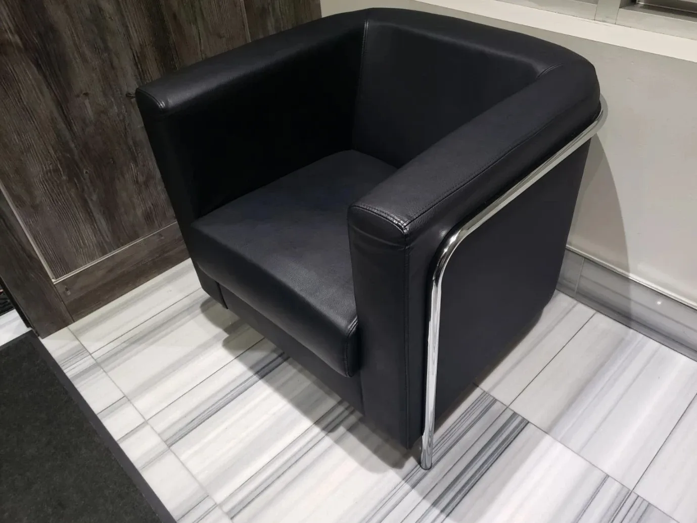 Black Faux Leather Sofa and chair - photo 2