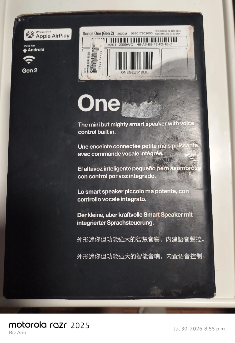 Sonos One (Gen 2) Smart Speaker - photo 2