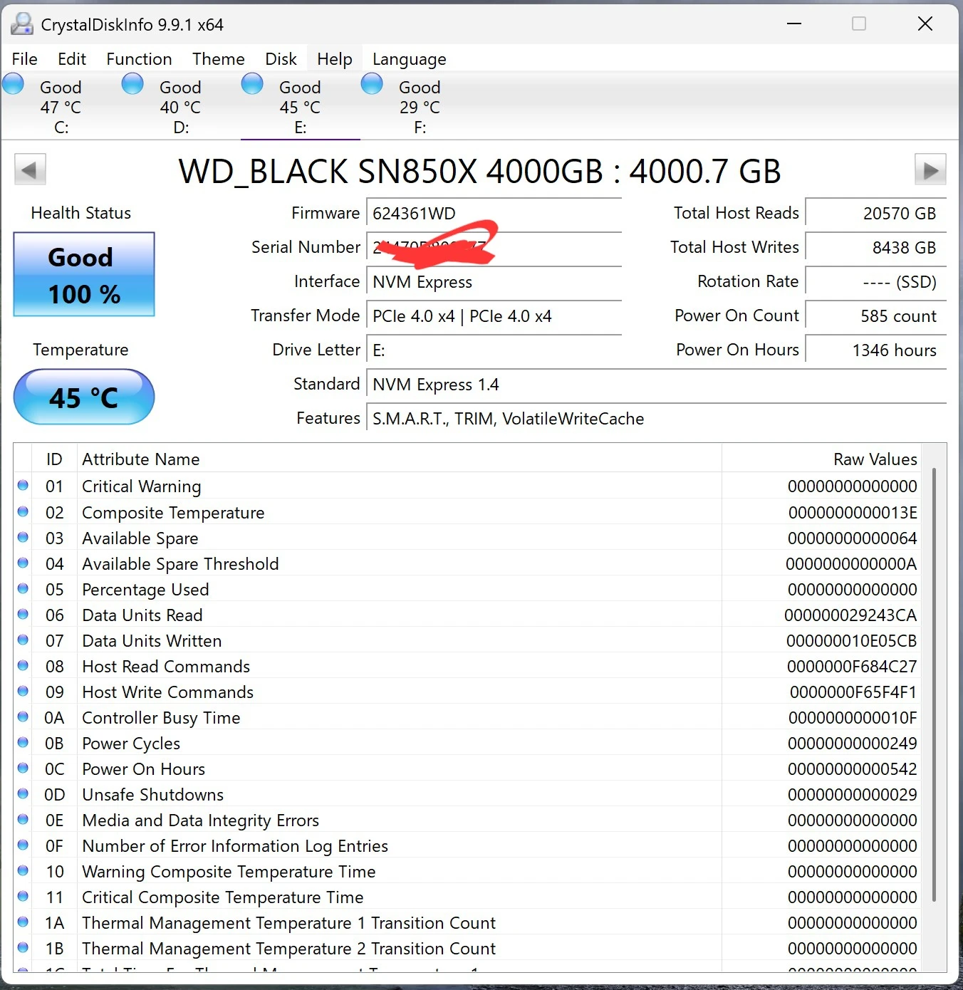 WD Black 4TB SN850X NVMe Gen4 PCIe, M.2 2280, WDS400T2X0E