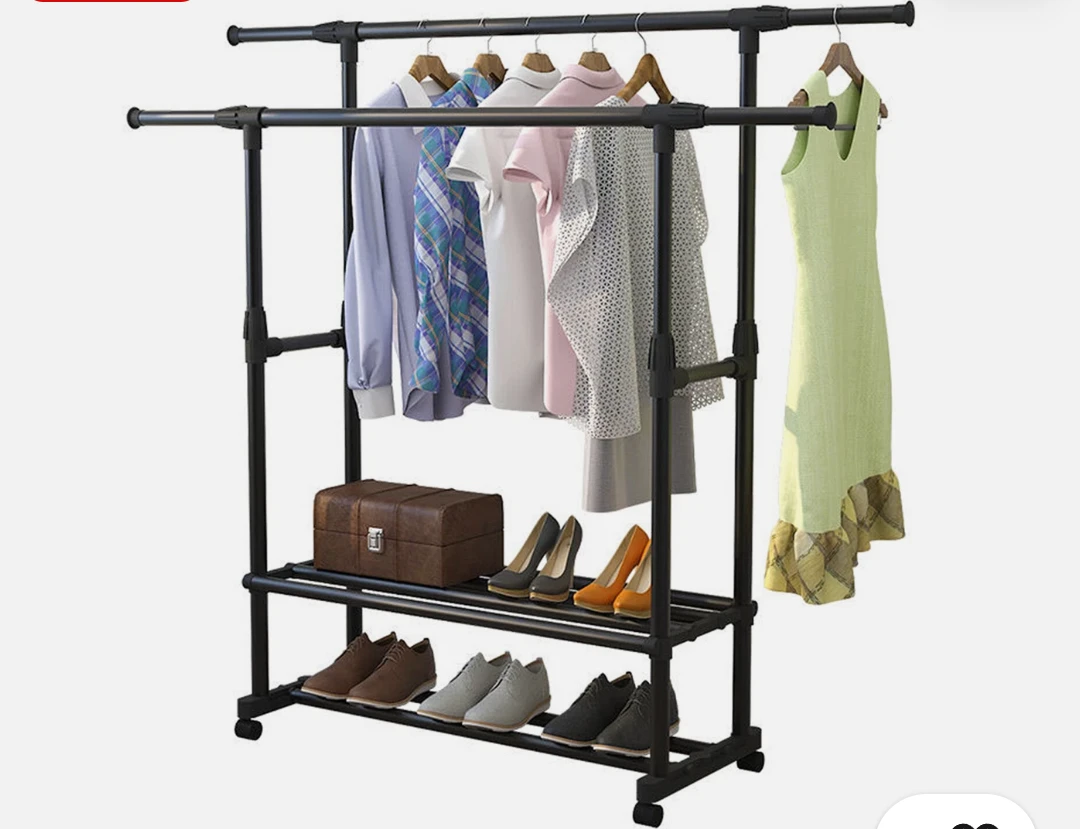 Rolling Double Garment Rack with Shoe Shelf