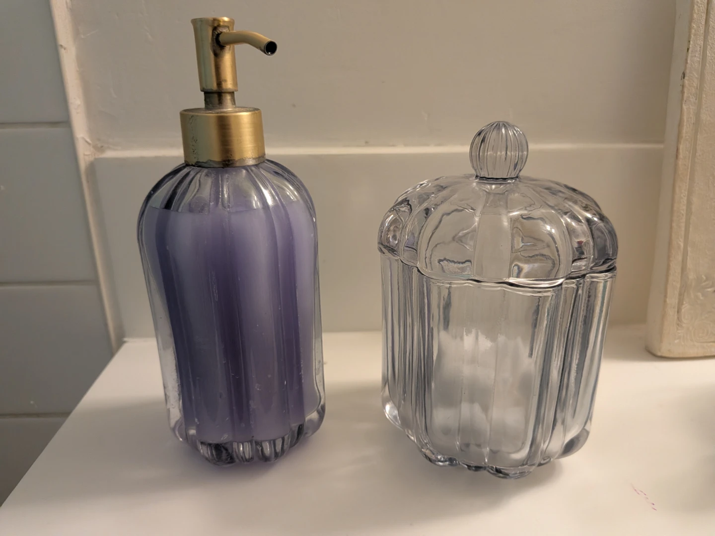 Glass Soap Dispenser and Covered Jar Set