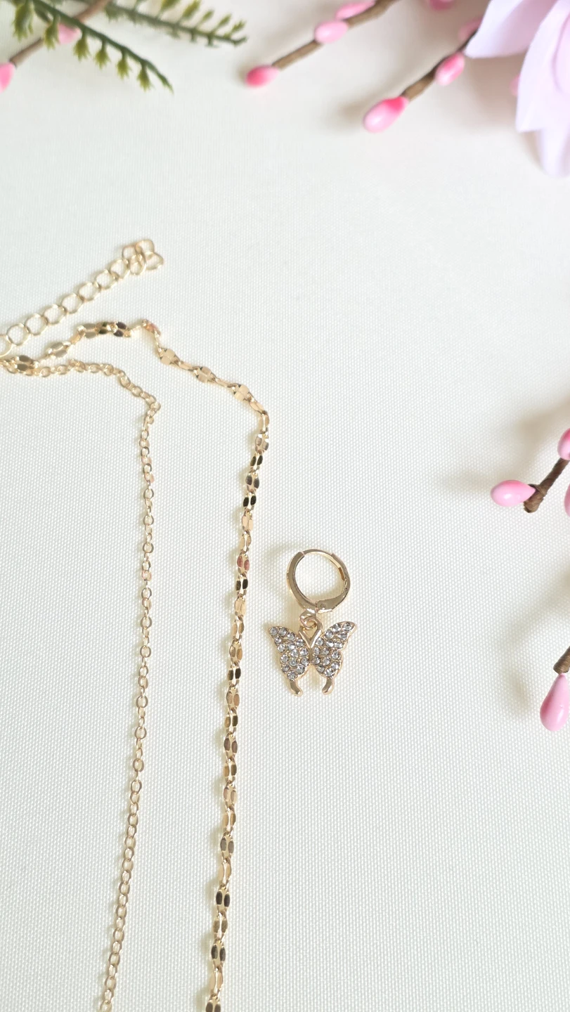 Gold butterfly necklace and earrings set - photo 2