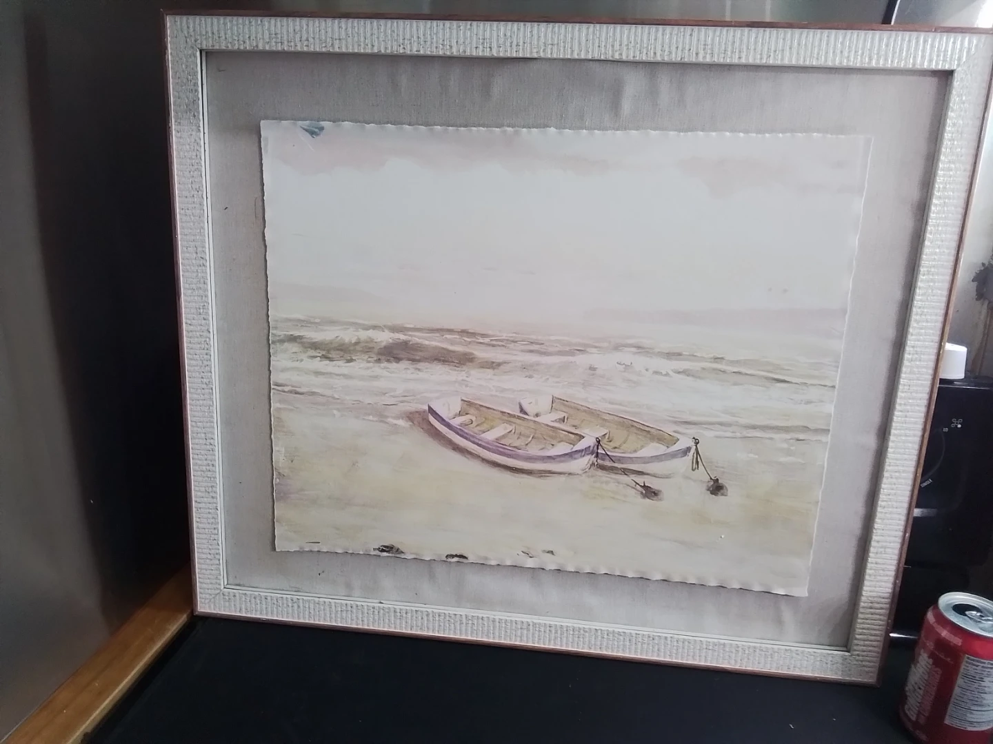 Framed Arnie Fisk "Beach and Boats" Coastal Lithograph
