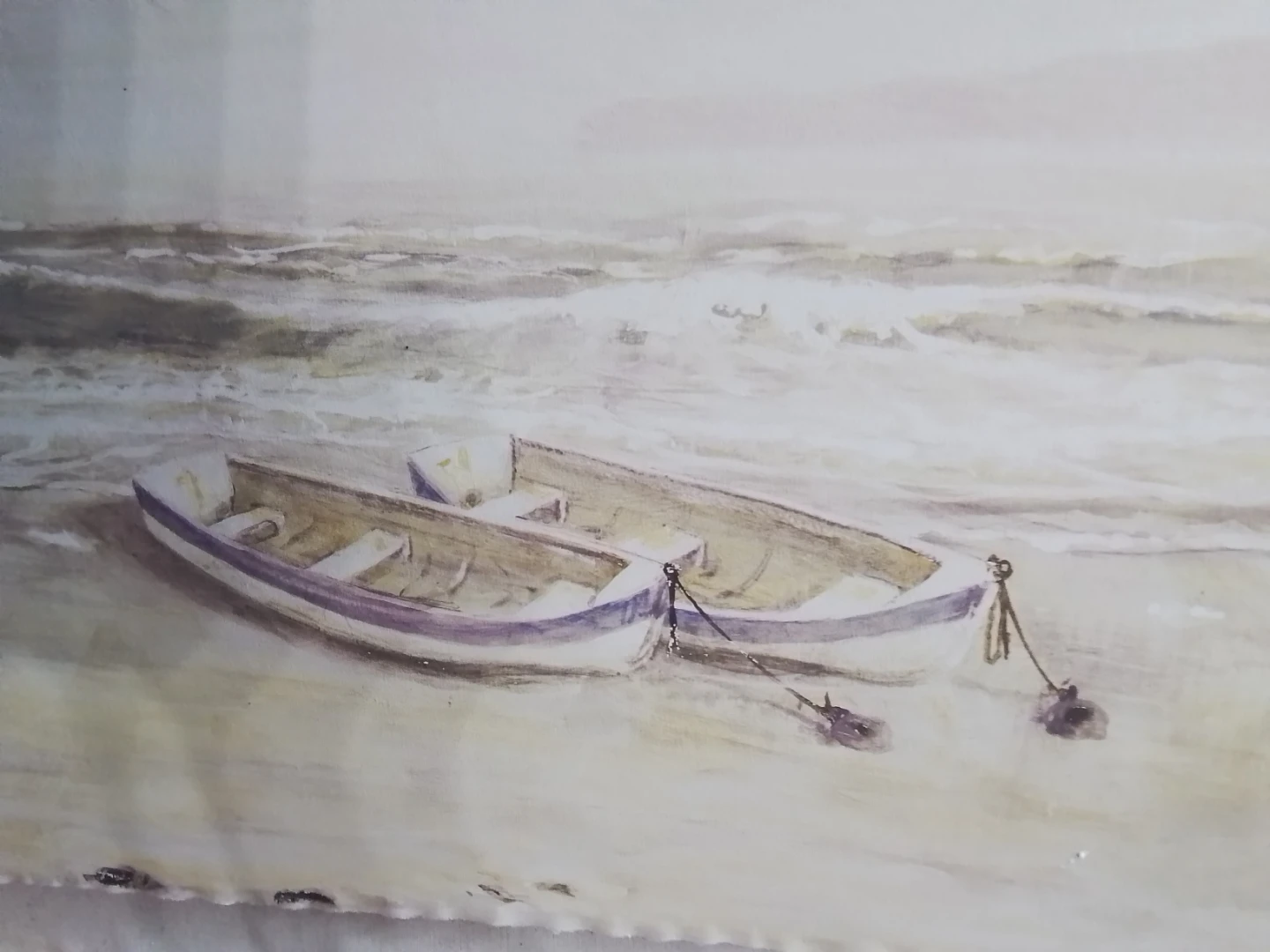 Framed Arnie Fisk "Beach and Boats" Coastal Lithograph - photo 2