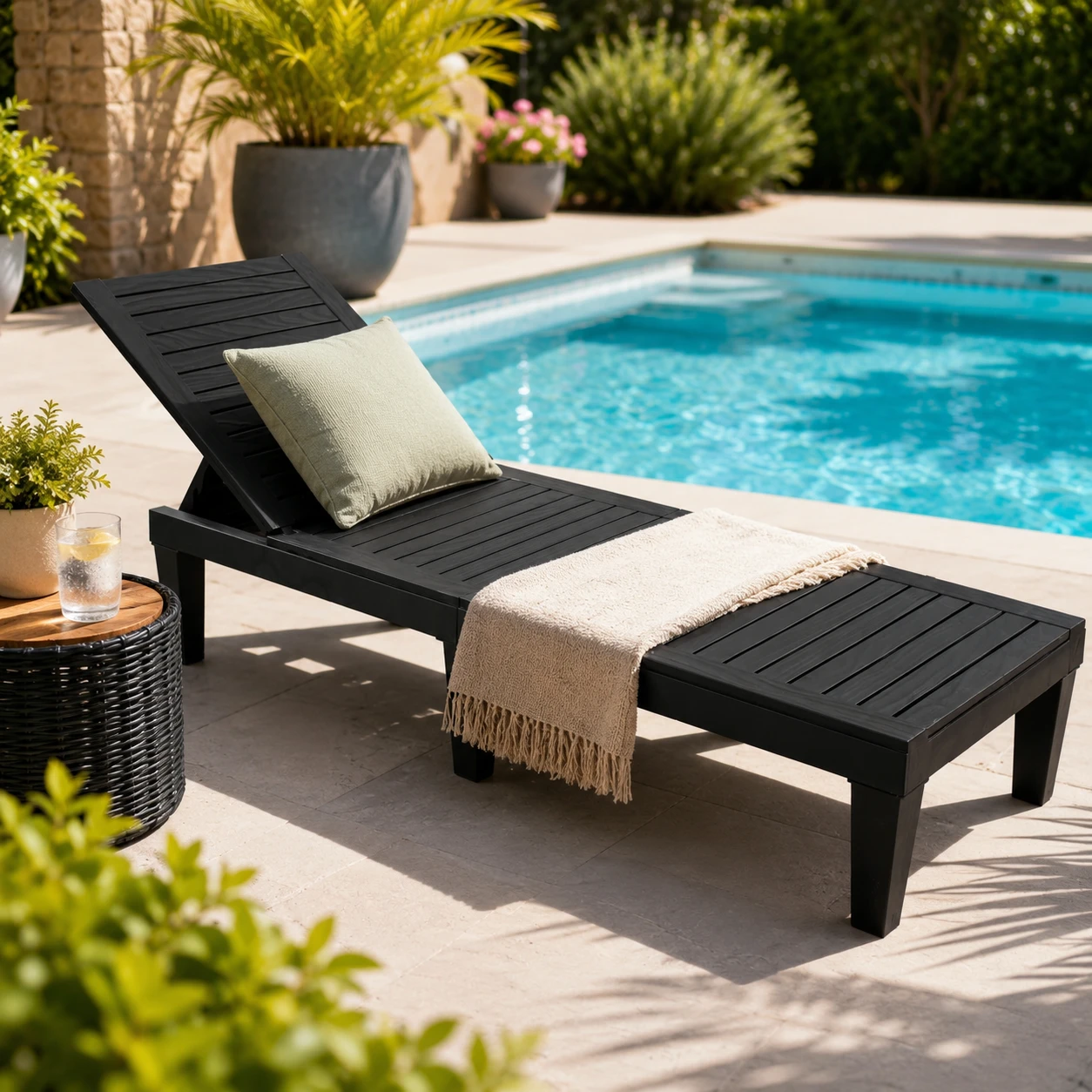 Black Adjustable Chaise Lounge Chair