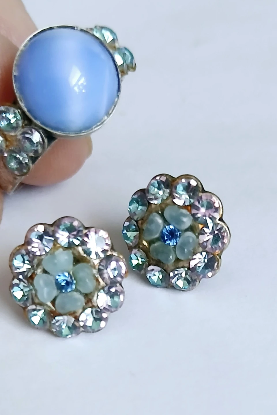 Vintage Blue Stone Ring and Earring Set