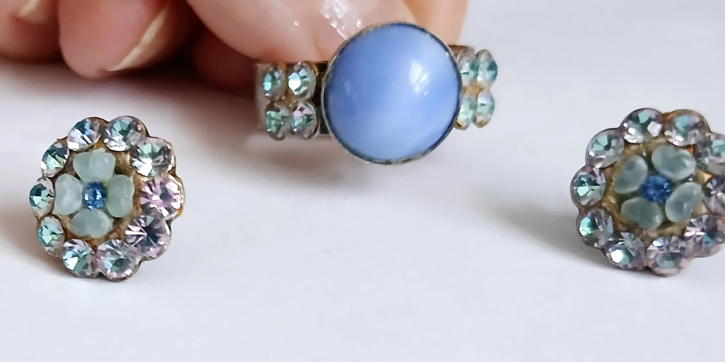 Vintage Blue Stone Ring and Earring Set - photo 2