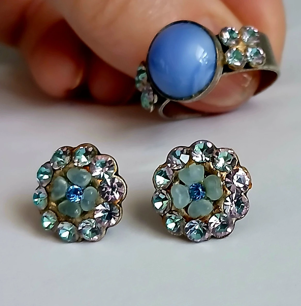 Vintage Blue Stone Ring and Earring Set - photo 4