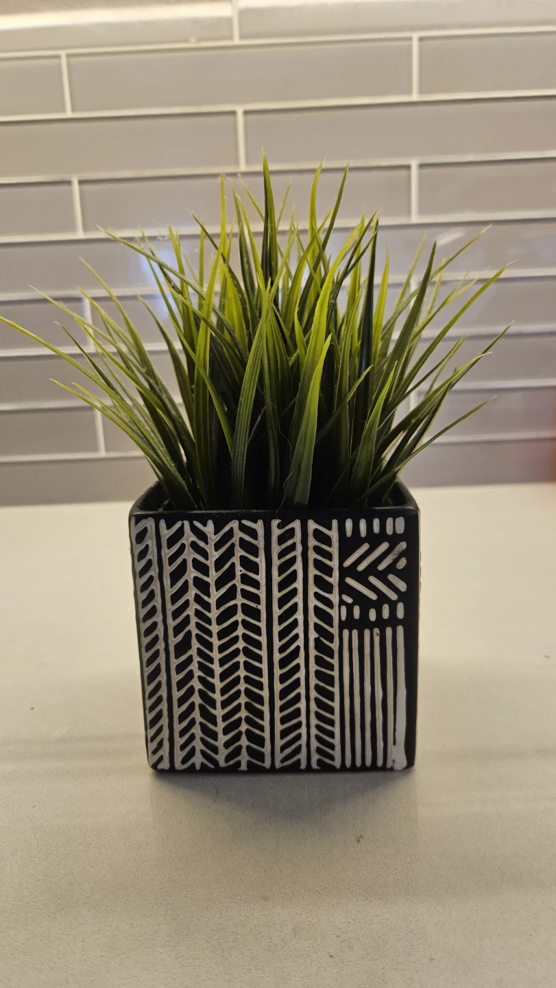 Artificial Potted Plant with Decorative Black and White Pot