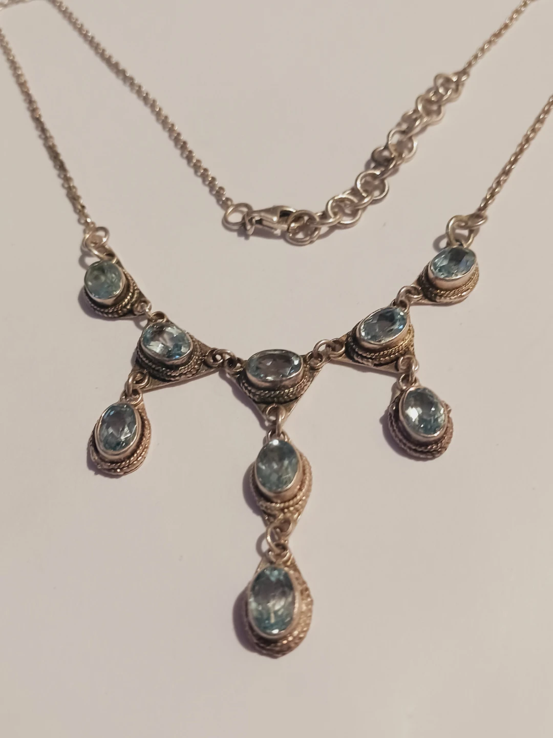 Gorgeous Sterling Silver 925 Blue Topaz Gemstones Necklace - photo 3