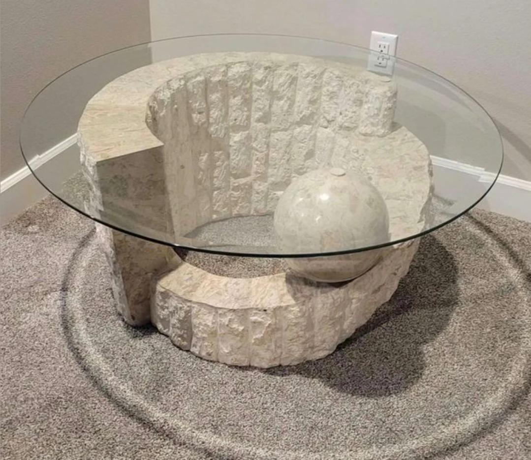 Glass Top Coffee Table with Stone Base - photo 4