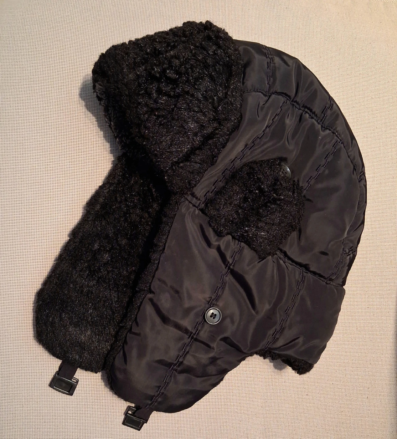 Black Trapper Hat with Faux Fur Lining