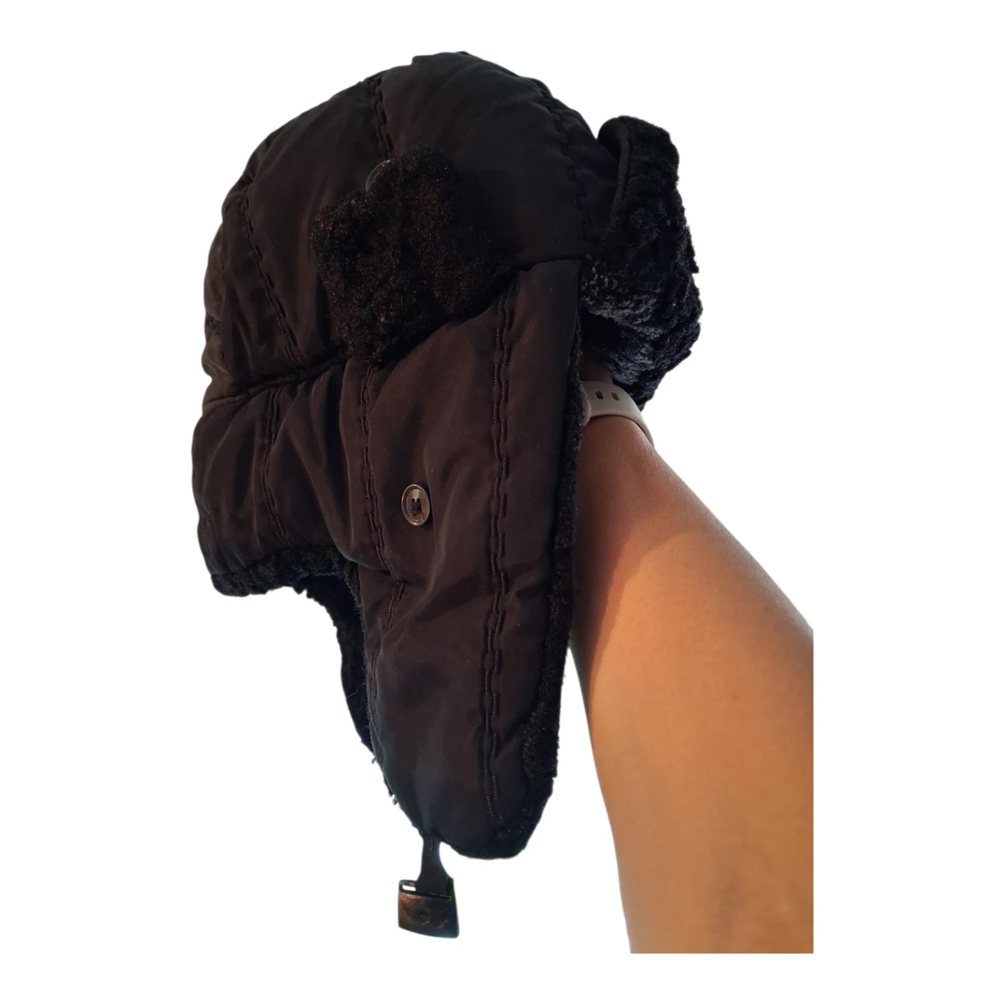 Black Trapper Hat with Faux Fur Lining - photo 4