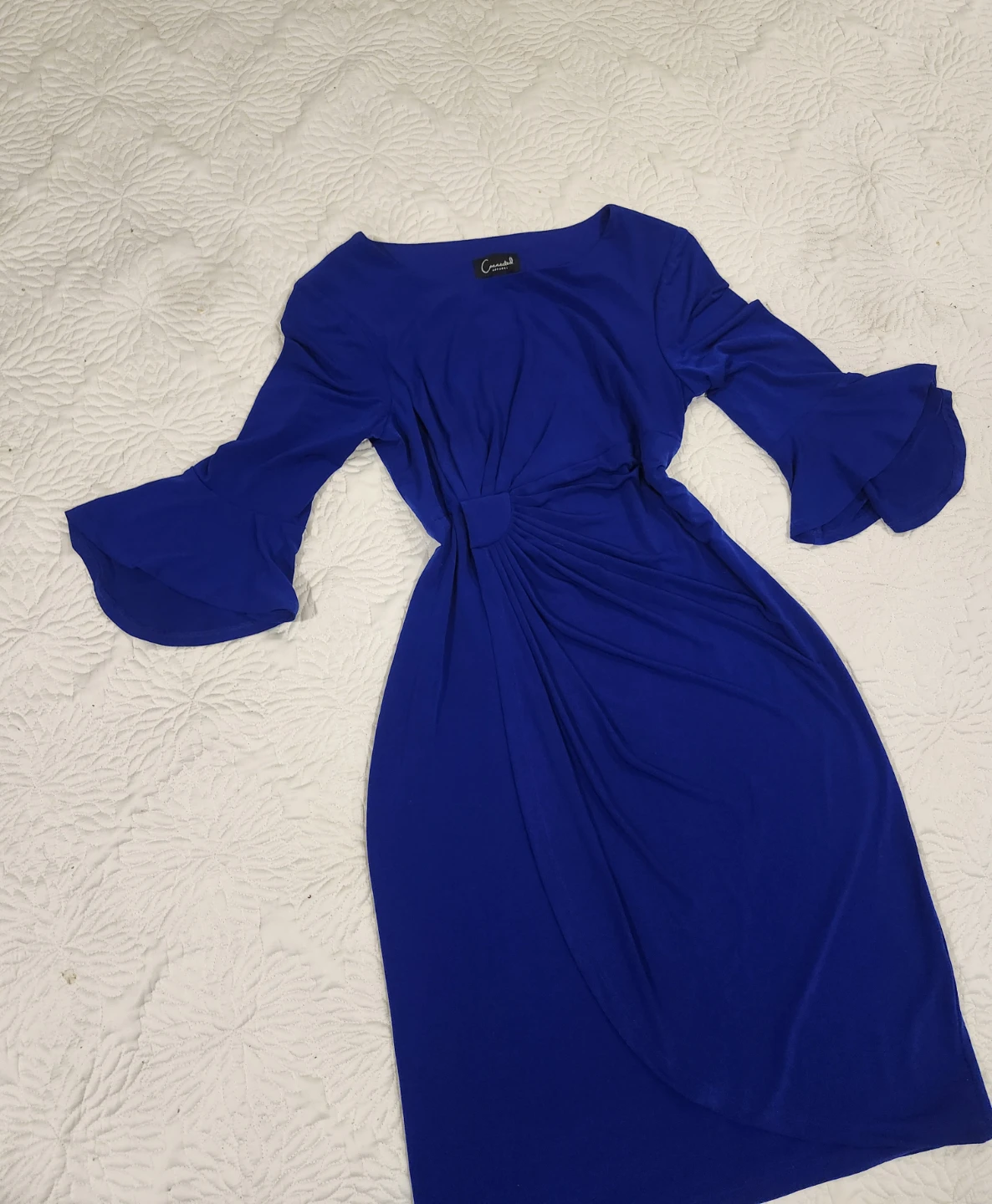 Connected Apparel Blue Ruffle Sleeve Midi Dress Size 10 - photo 3