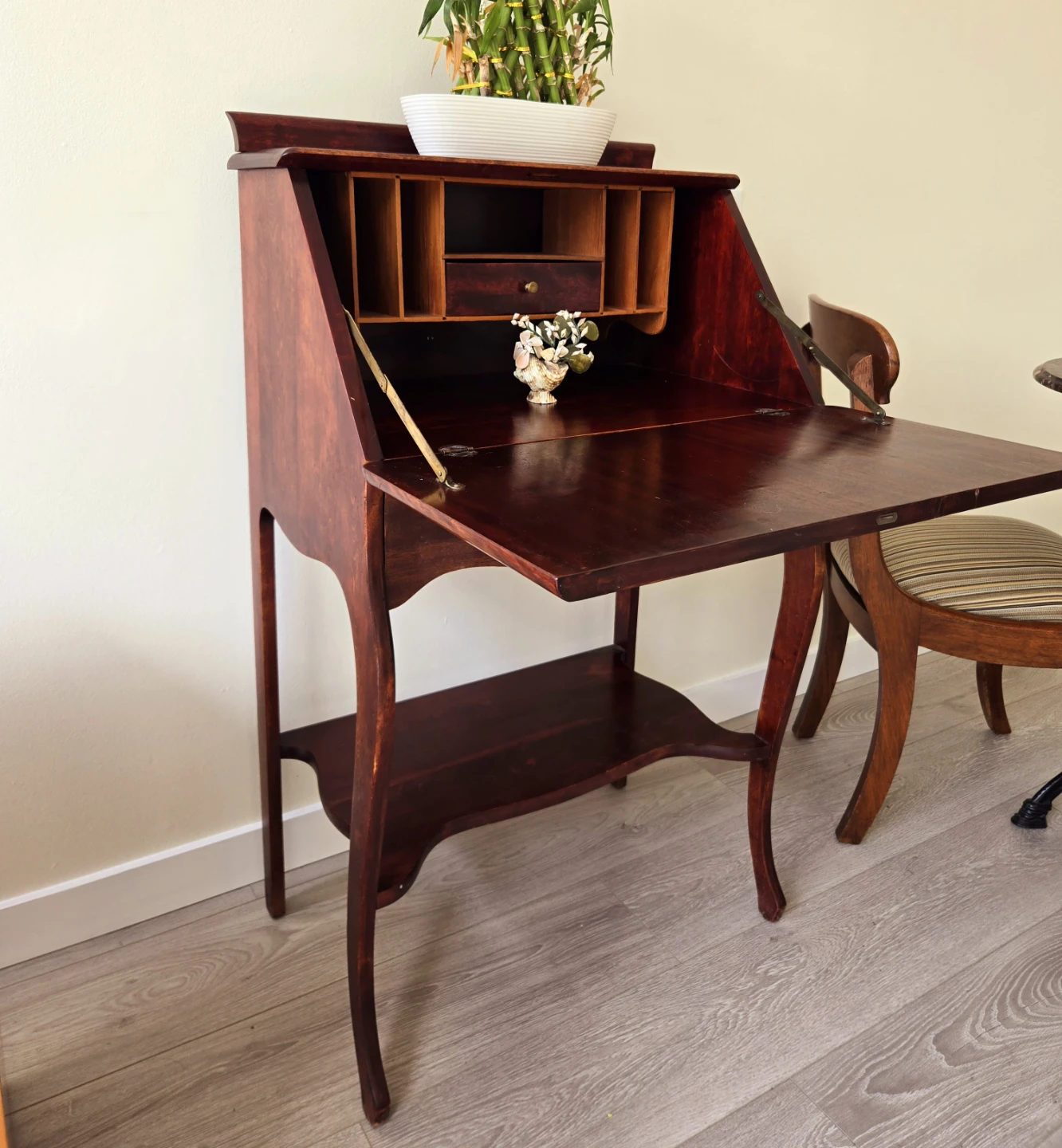 Antique Drop Down Walnut Secretary Desk With Single Drawer - photo 4