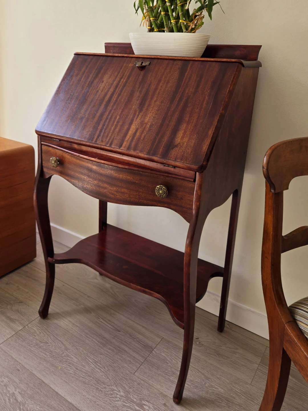 Antique Drop Down Walnut Secretary Desk With Single Drawer - photo 5