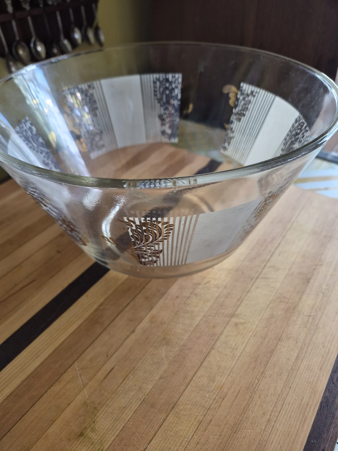 Glass Serving Bowl with Gold and Black Design - photo 4