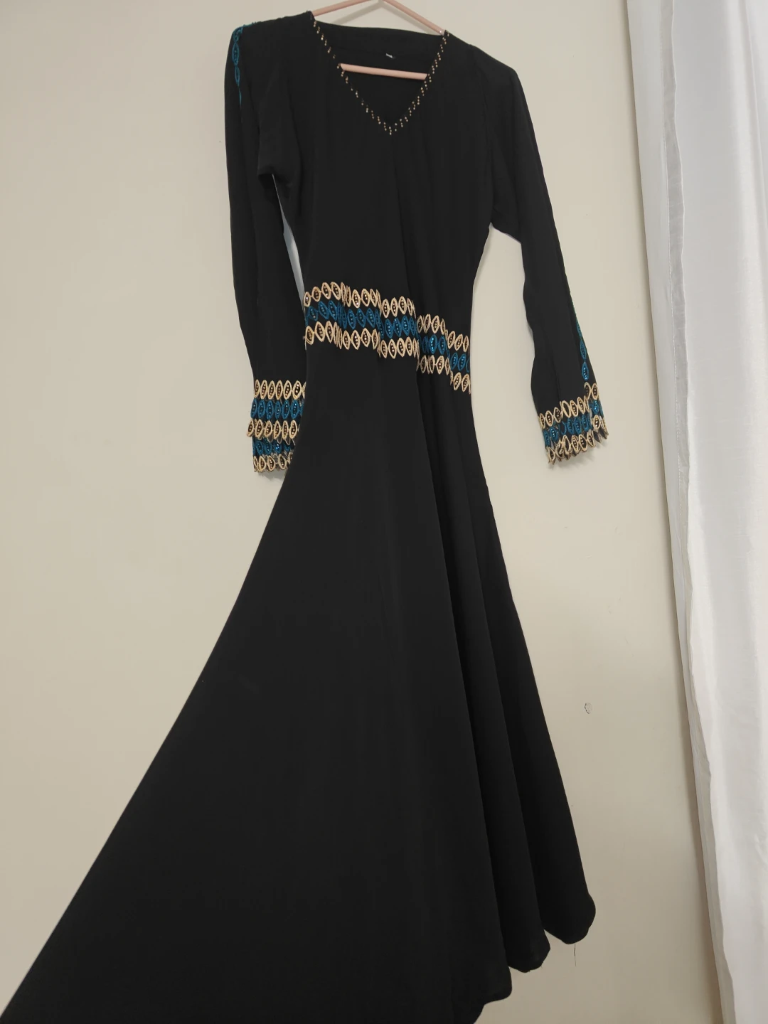 Black Abaya with Gold and Teal Embellishments - photo 2