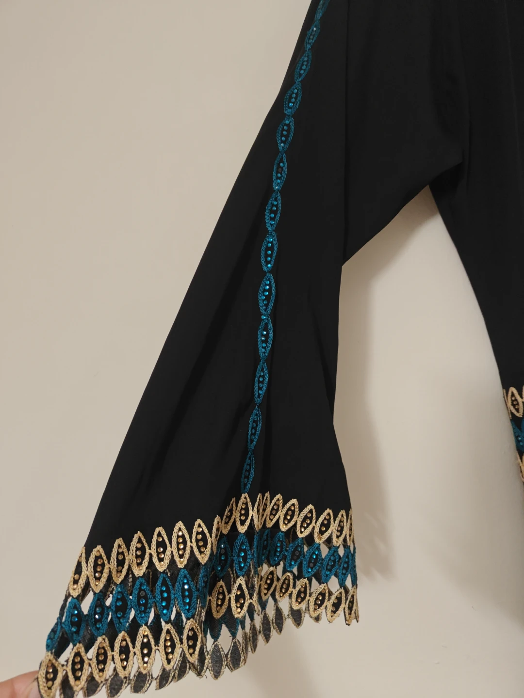 Black Abaya with Gold and Teal Embellishments - photo 3