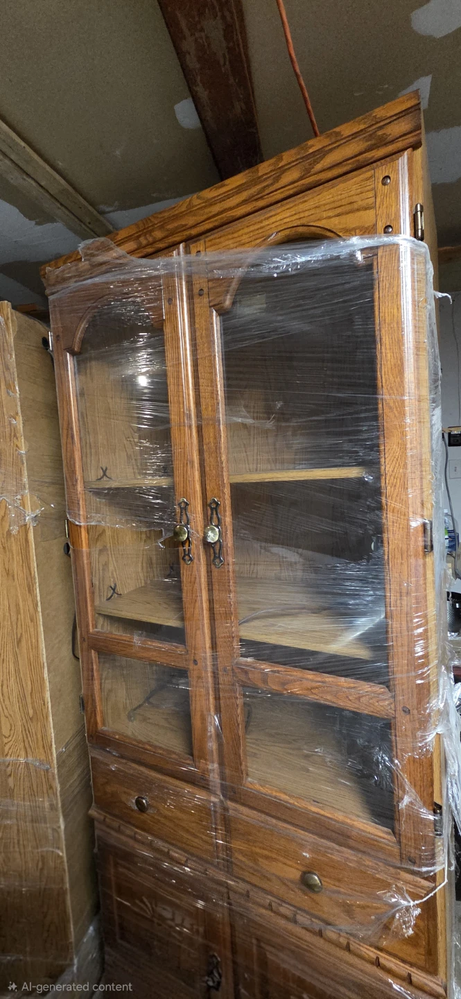 Oak Display Cabinet with Glass Doors and Drawers
