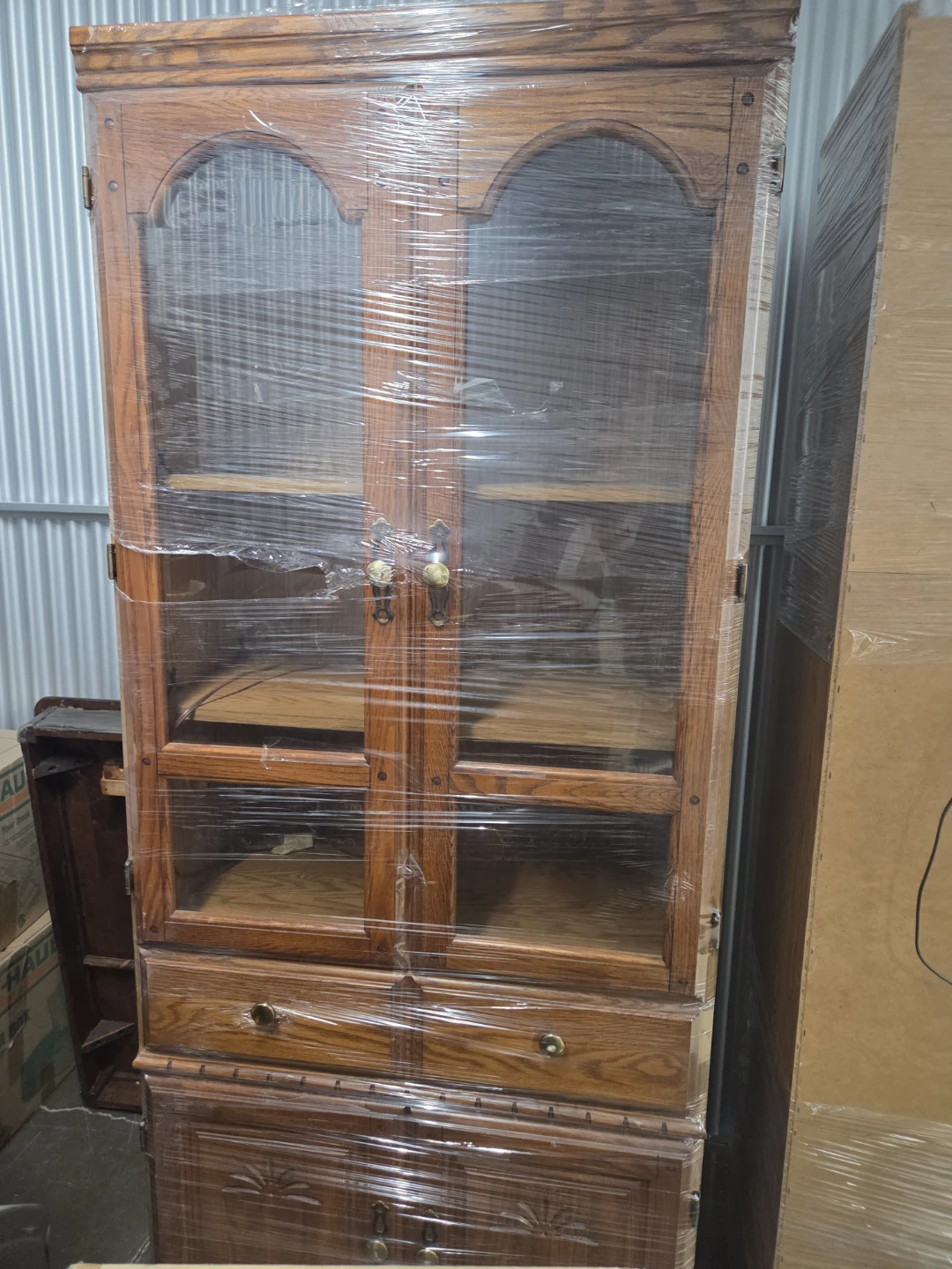 Oak Display Cabinet with Glass Doors and Drawers - photo 2