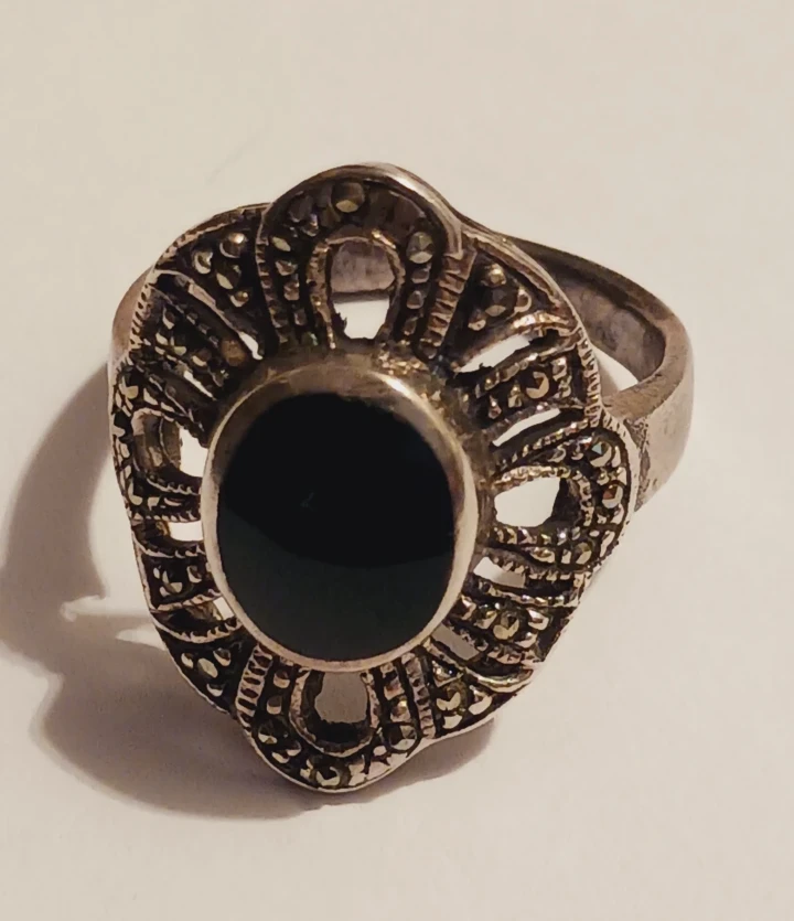 Sterling Silver 925 Marcasite Black Onyx Ring. 9. - photo 3