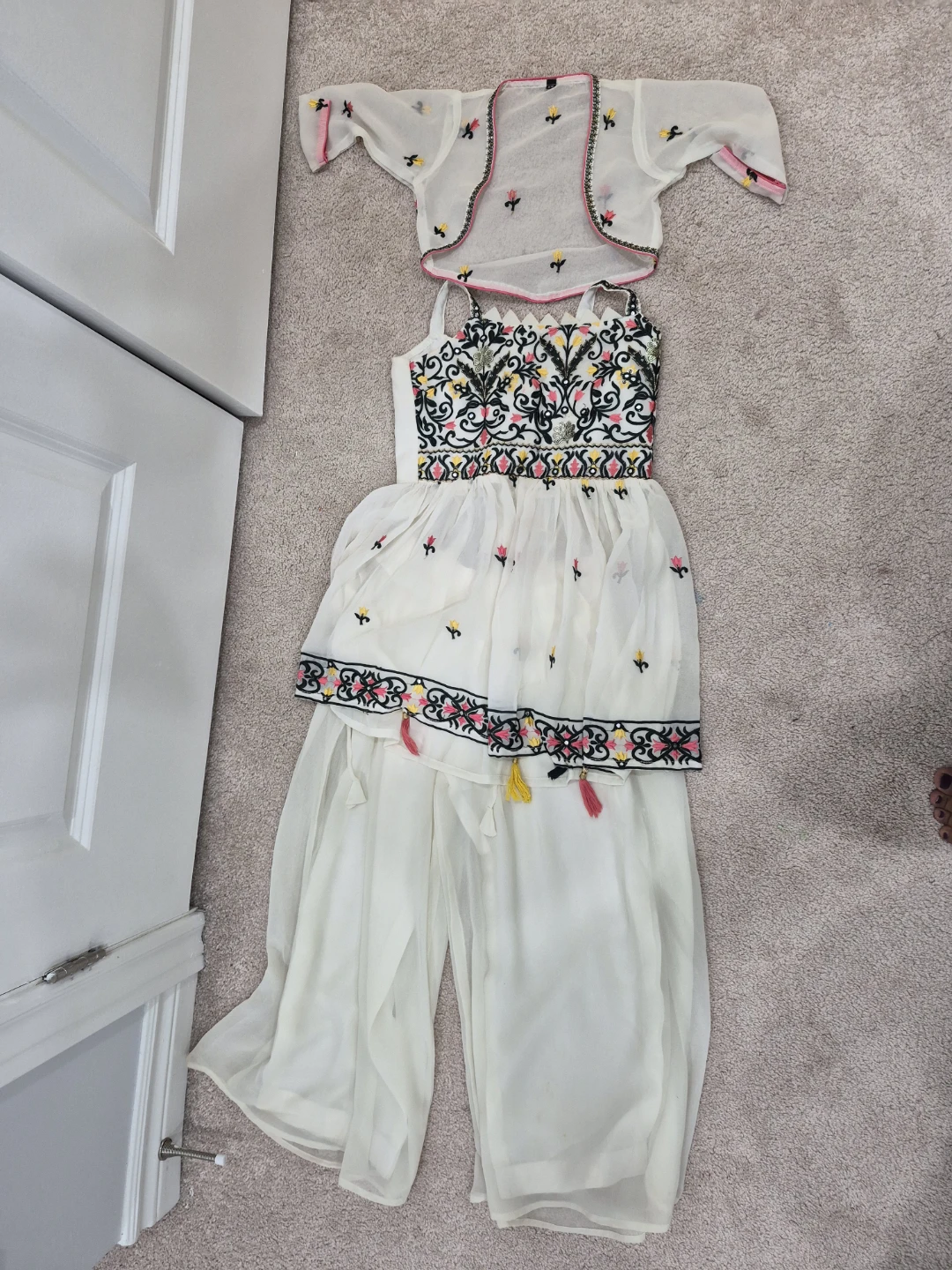 White Embroidered Girls' Outfit with Jacket